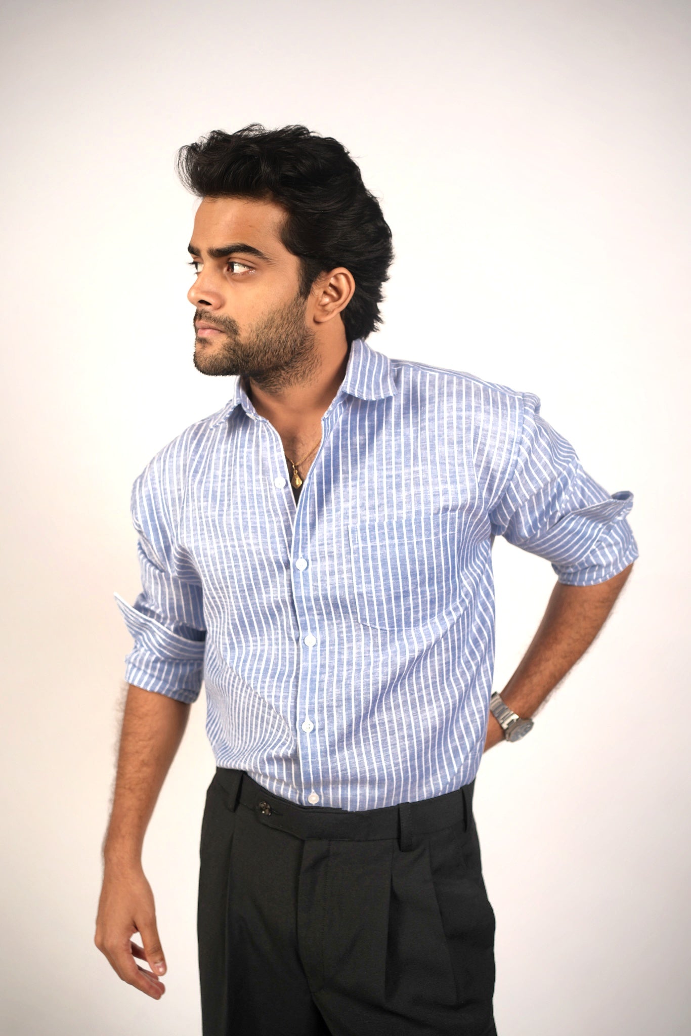Stripe Linen Cotton Blend Shirt