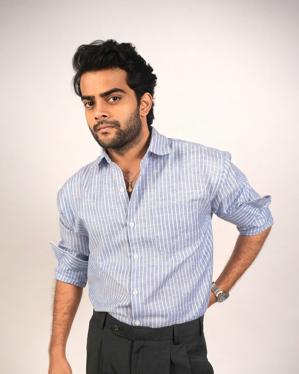 Stripe Linen Cotton Blend Shirt